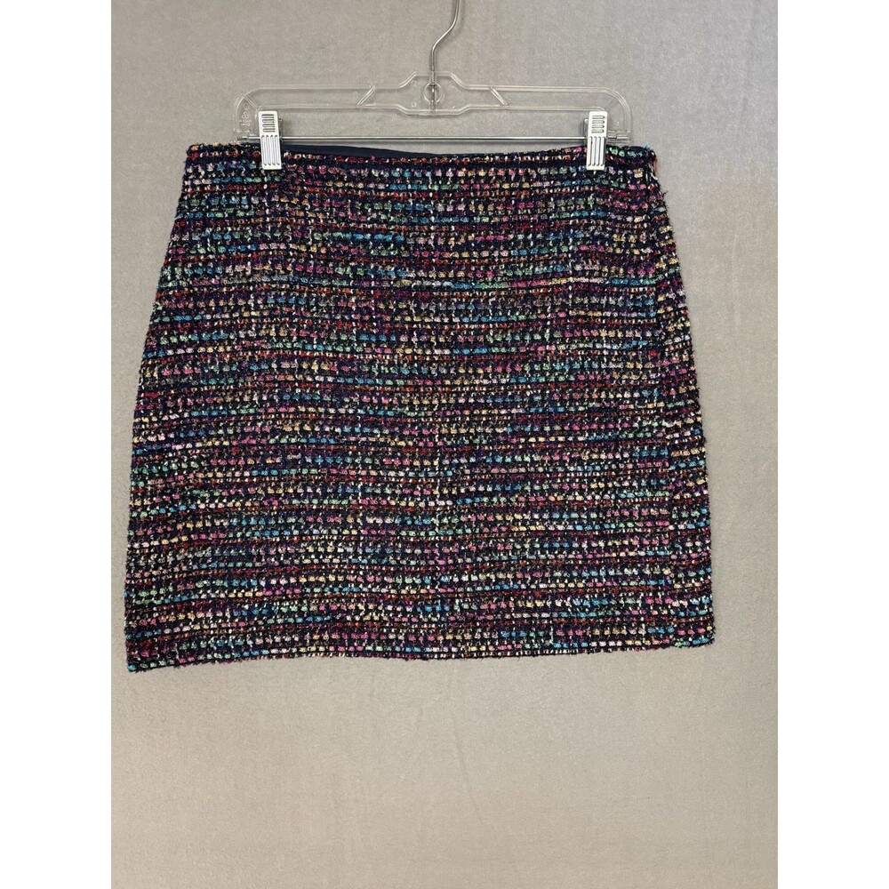 LOFT Tweed Mini Skirt Womens Size 8 Multicolor Rainbow Knit Metallic